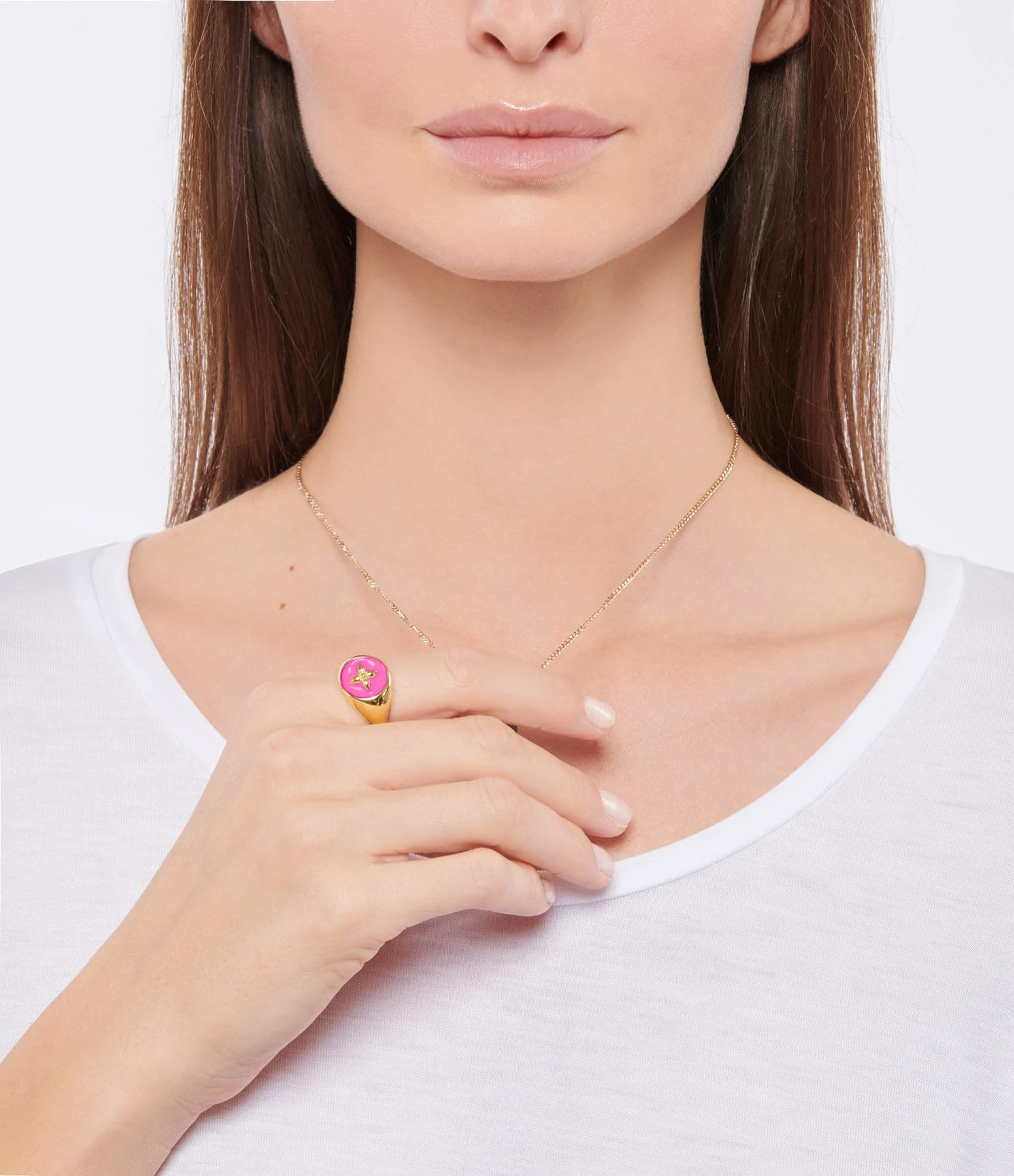 CABIROL Chevalière Croisette Vermeil Fushia 2 CABIROL Chevalière Croisette Vermeil Fushia – Image 2