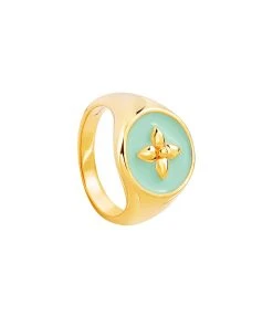 CABIROL Chevalière Croisette Vermeil Jade