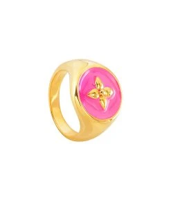 CABIROL Chevalière Croisette Vermeil Fushia