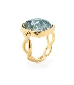 GOOSSENS PARIS Bague Cabochon Carré Cristal De Roche Bleu Denim