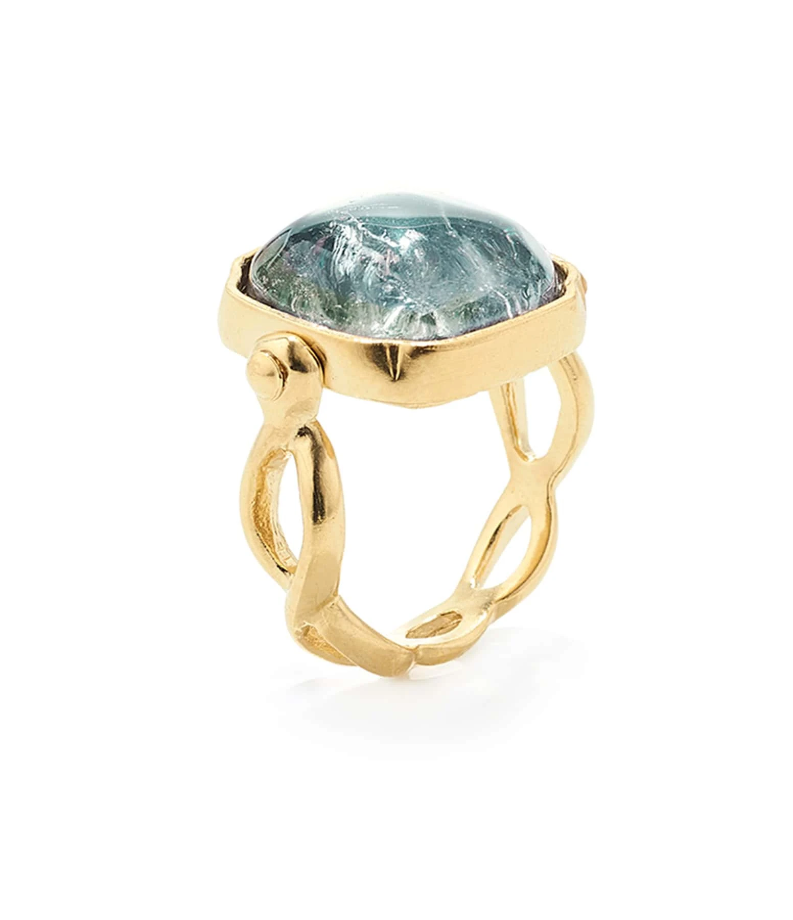 GOOSSENS PARIS Bague Cabochon Carré Cristal De Roche Bleu Denim 1 GOOSSENS PARIS Bague Cabochon Carré Cristal De Roche Bleu Denim