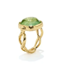 GOOSSENS PARIS Bague Cabochon Carré Cristal De Roche Vert Clair