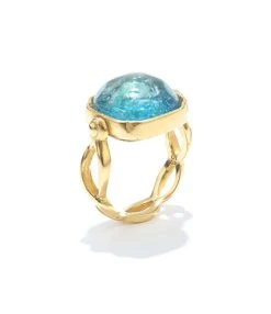 GOOSSENS PARIS Bague Cabochon Carré Cristal De Roche Bleu Aqua
