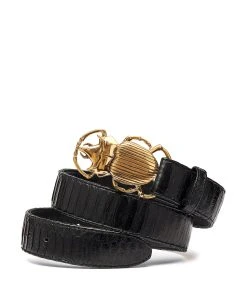 Claris Virot Ceinture Scarabée Python Noir Doré