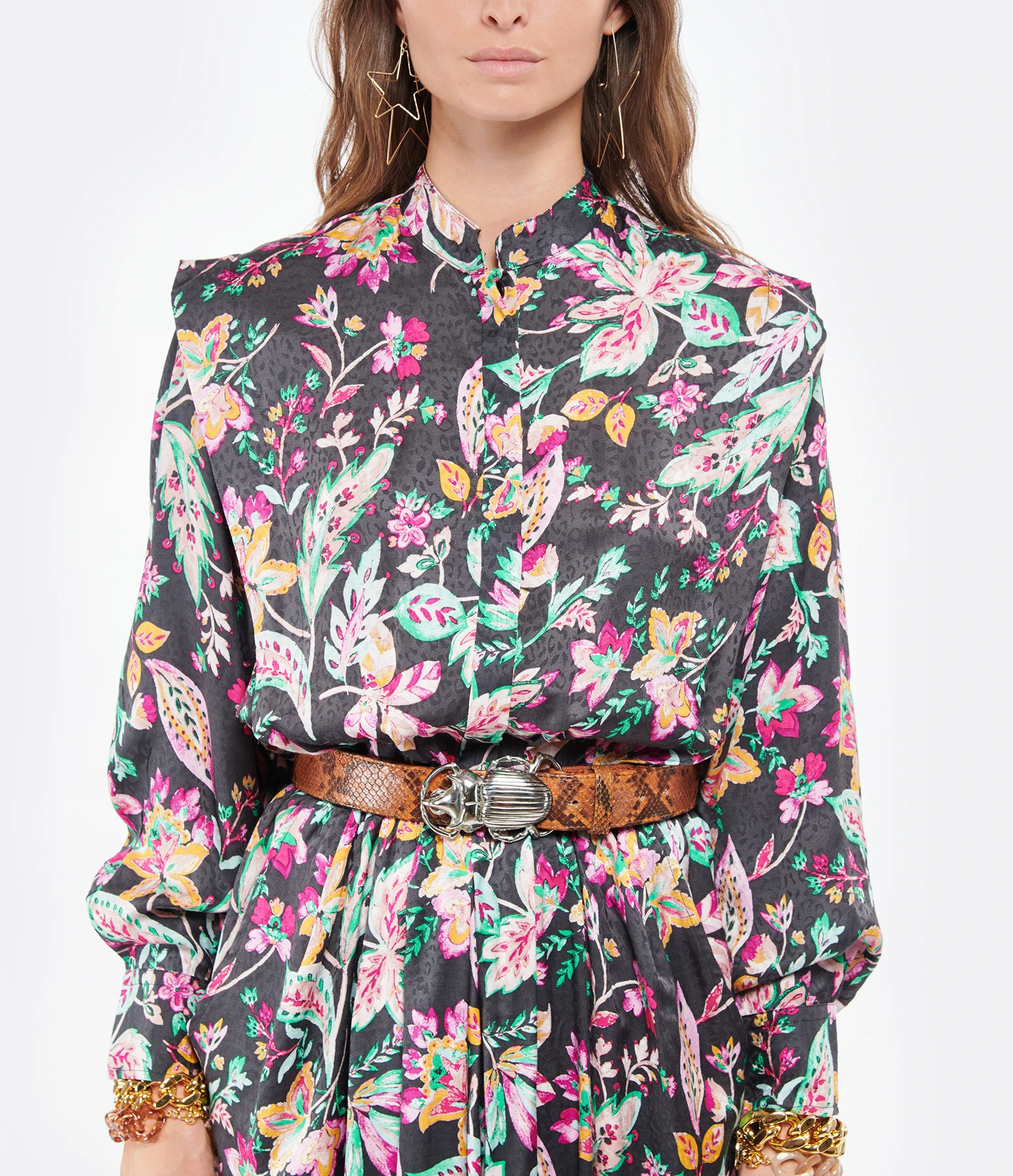 Claris Virot Ceinture Scarabée Python Moka Argenté 2 Claris Virot Ceinture Scarabée Python Moka Argenté – Image 2