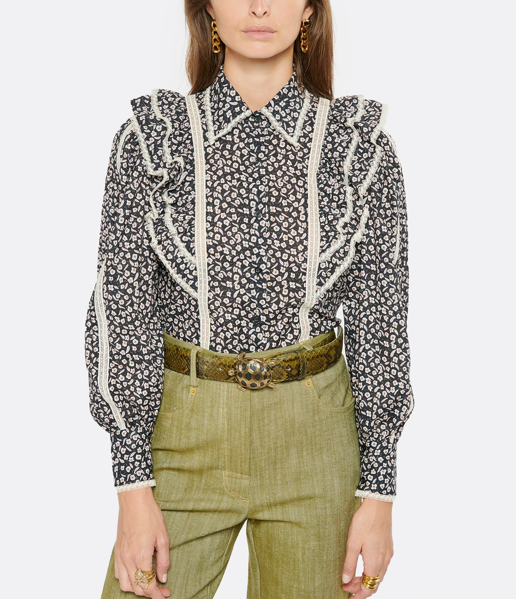 Claris Virot Ceinture Tortue Python Kaki Doré 3 Claris Virot Ceinture Tortue Python Kaki Doré – Image 3