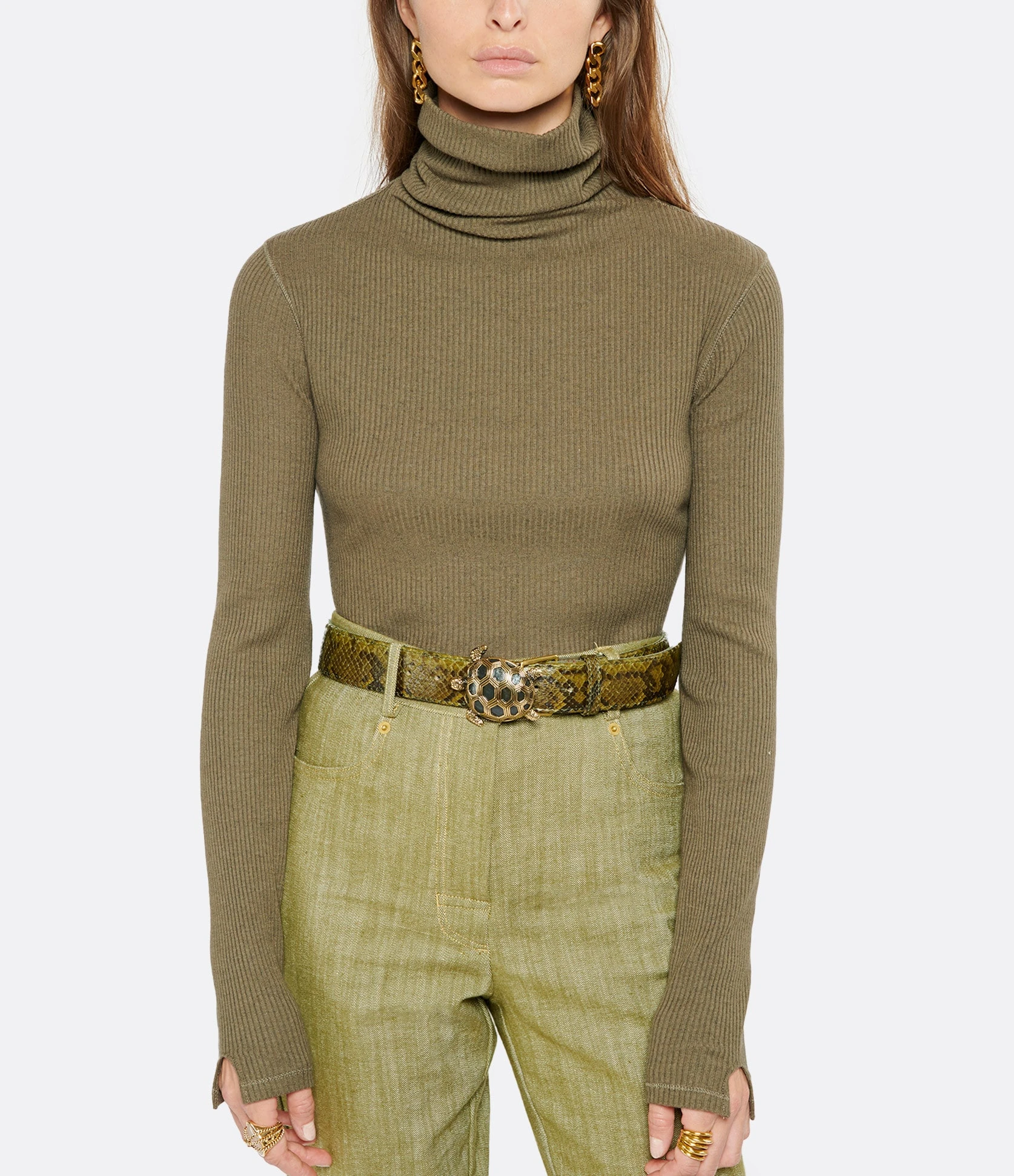 Claris Virot Ceinture Tortue Python Kaki Doré 2 Claris Virot Ceinture Tortue Python Kaki Doré – Image 2