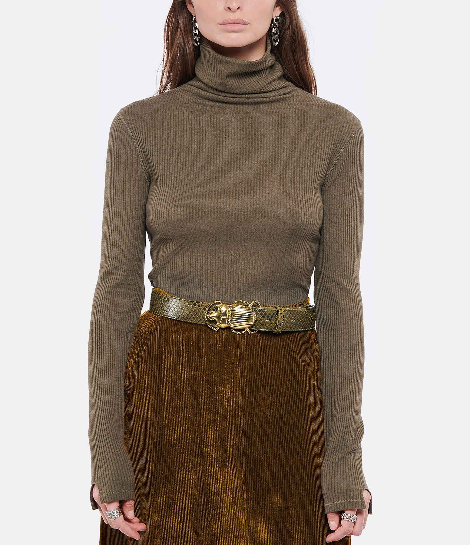 Claris Virot Ceinture Scarabée Python Kaki Doré 2 Claris Virot Ceinture Scarabée Python Kaki Doré – Image 2