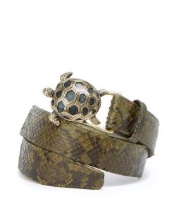Claris Virot Ceinture Tortue Python Kaki Doré