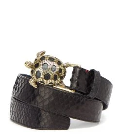 Claris Virot Ceinture Tortue Python Noir Doré
