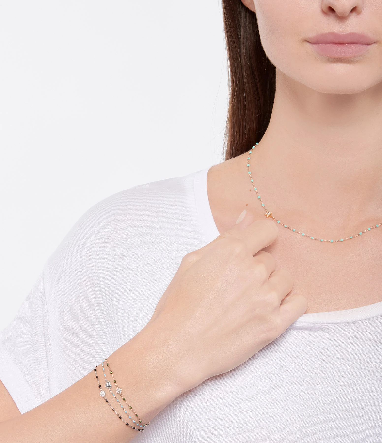 GIGI CLOZEAU Bracelet Mini Perles Résine Lucky Cœur Or Blanc 6 GIGI CLOZEAU Bracelet Mini Perles Résine Lucky Cœur Or Blanc – Image 6