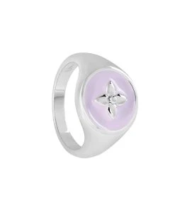 CABIROL Chevalière Croisette Argent Rose Poudré