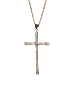 LSONGE Collier Croix XL Argent Blanc