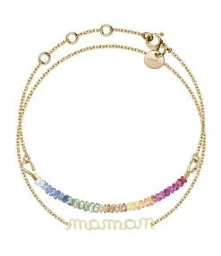 ATELIER PAULIN Bracelet Double Saphir Rainbow Maman Gold Filled