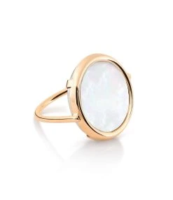 Ginette NY Bague Disc Or Rose Nacre Blanche