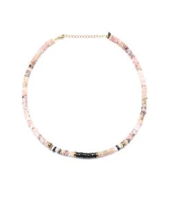 MON PRECIEUX GEM Collier Puka Onyx Opale Rose