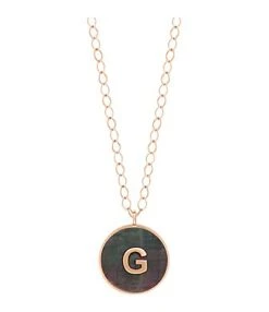 Ginette NY Collier Initial Nacre Noire Or Rose, Personnalisable