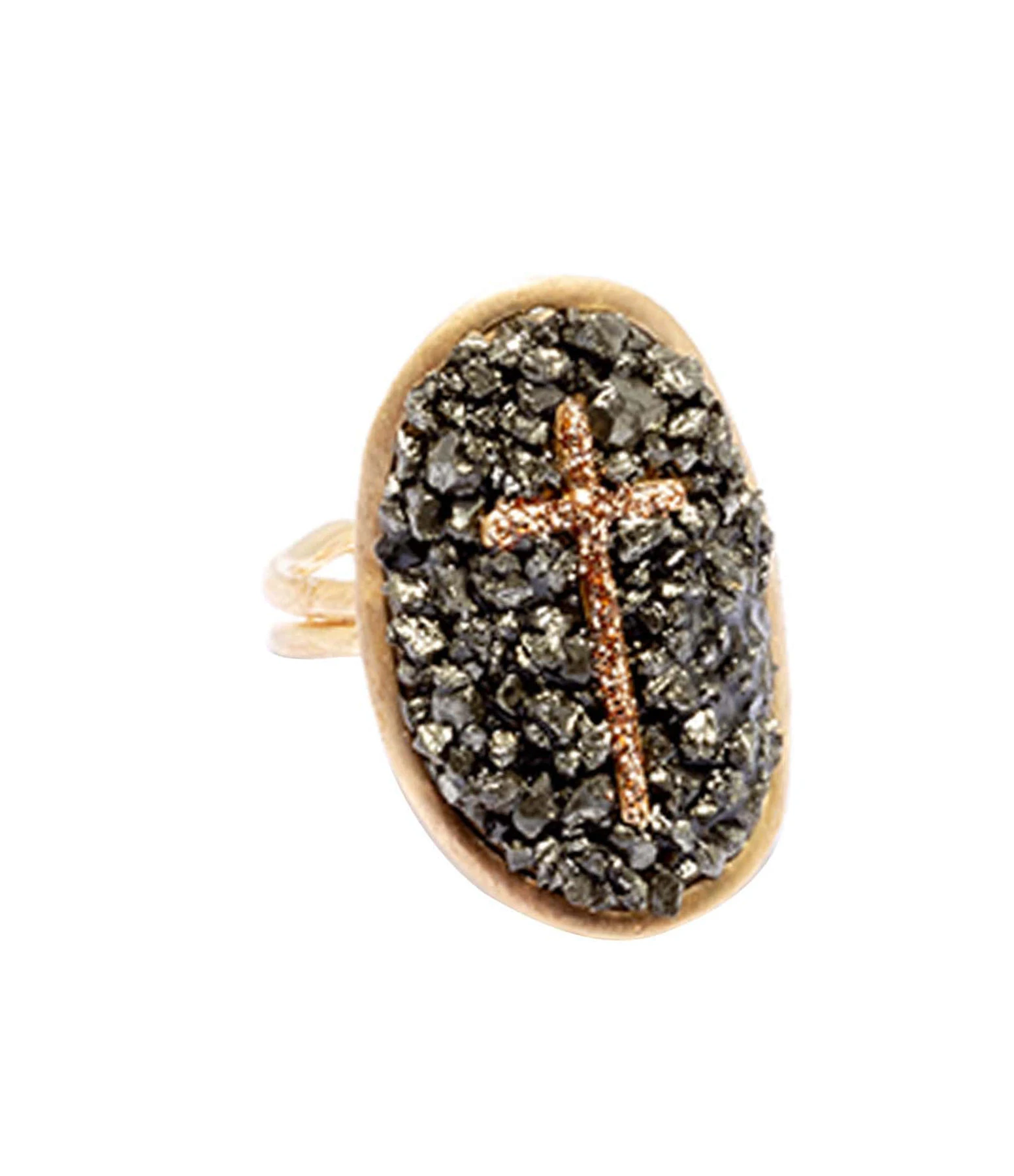 LSONGE Bague Lakota XL Croix Pyrite Doré 1 LSONGE Bague Lakota XL Croix Pyrite Doré