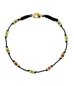 TITYARAVY Bracelet Lotus Noir Rubis-Zoïsite Argent Doré