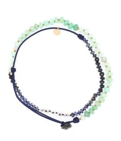 MON PRECIEUX GEM Bracelet 123 Tours Chrysoprase Saphir Bleu Cordon