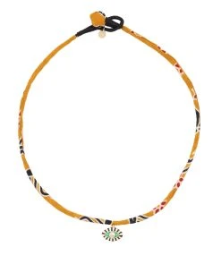 MON PRECIEUX GEM Collier Tissu Jaune Œil Emaillé Vert