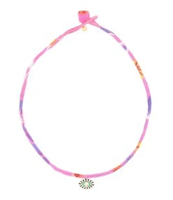 MON PRECIEUX GEM Collier Tissu Rose Violet Œil Emaillé Vert