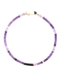 MON PRECIEUX GEM Collier Puka Améthyste Onyx