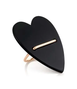 Ginette NY Bague AngĂšle Jumbo CĆur Or Rose Onyx