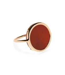 Ginette NY Bague Disc Or Rose Cornaline
