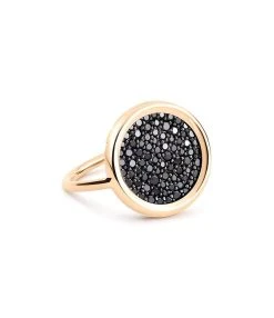 Ginette NY Bague Mini Disc Or Rose Diamants Noirs