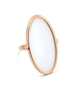 Ginette NY Bague Ellipse Or Rose Agate Blanche