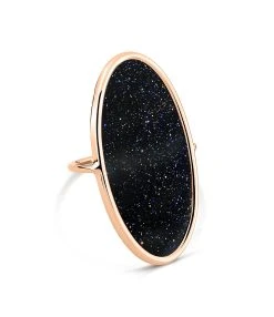 Ginette NY Bague Ellipse GM Blue Sand Stone Or Rose