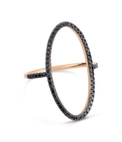 Ginette NY Bague Ellipses & Sequins Or Rose Diamants Noirs