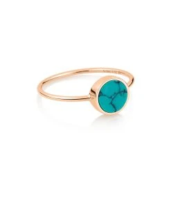 Ginette NY Bague Ever Mini Disc Or Rose Turquoise