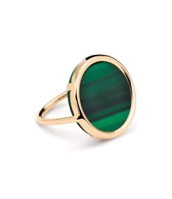 Ginette NY Bague Disc Or Rose Malachite