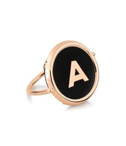 Ginette NY Bague Disc Initial Onyx Or Rose, Personnalisable