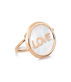 Ginette NY Bague Disc Love Nacre Blanche Or Rose