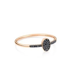 Ginette NY Bague Ellipses & Sequins Or Rose Diamants Noirs
