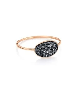 Ginette NY Bague Ellipses & Sequins Mini Or Rose Diamants Noirs