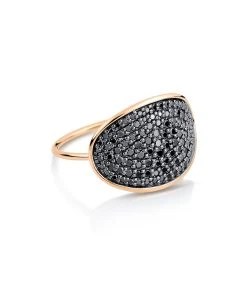 Ginette NY Bague Ellipses & Sequins Large Or Rose Diamants Noirs