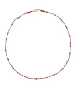 TITYARAVY Collier Lotus Rouge Rubis-Zoïsite Doré