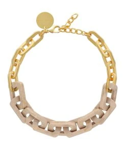 VANESSA BARONI Collier Edge Beige Travertin Doré